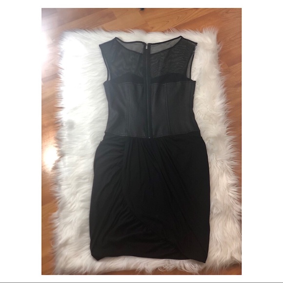 BCBG Black Leather and Mesh Drape Dress - Picture 5 of 6
